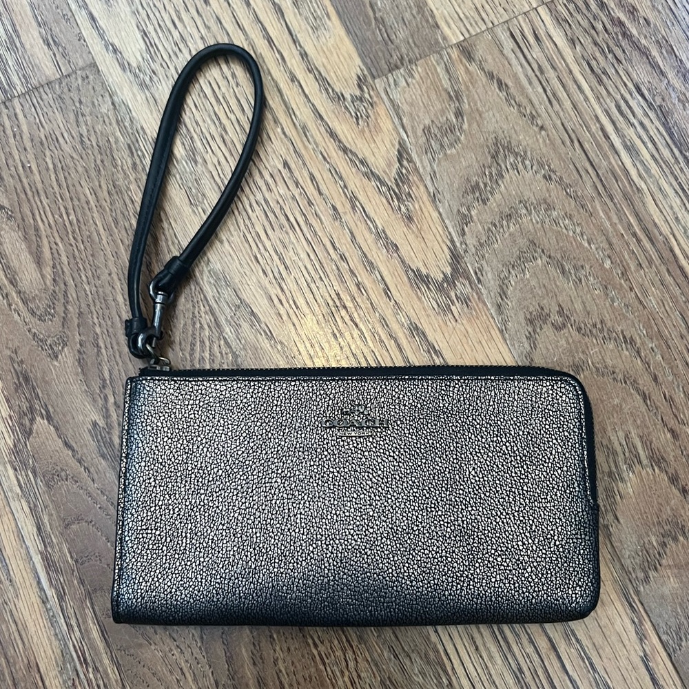 Coach Large Metallic Corner Zip Wristlet Wallet